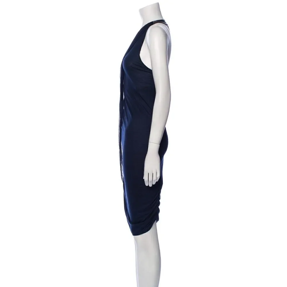 Alice + Olivia Draped Leather T-back Jersey Dress